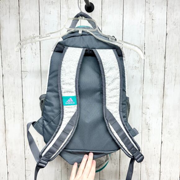 Adidas Backpack Unisex Gray Turquoise Purple Zip Mesh Pockets Travel School Work - Picture 4 of 4